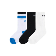 3-Pack Crew Socks - Black/White/Vessi Blue